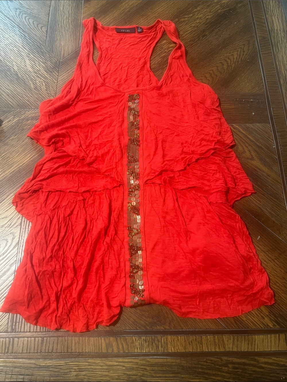 Red Sequin-Trim Sleeveless Tank Top (Bin 0-031)